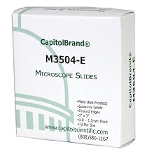 CapitolBrand M3504-E Borosilicate Glass Economy Grade Plain Microscope Slides, 3" Length x 1" Width x 1mm Thick (Box of 72)