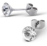 Pair of Clear Round Austrian Crystal Classic Gem Stud Earrings (6mm) Silver Surgical Stainless Steel (will not tarnish/fade) Supplied in Gift Pouch