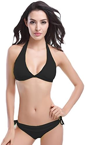 Taihexin Women's Tie Side Bottom Triangle Bikini Set Swimsuits Black