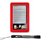 Slim High Quality Durable Silicone Skin Case Custom Made For Barnes & Noble Nook eBook Reader (RED) + Includes a 4-Inch eBigvalue Determination Hand Strap