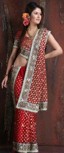 Embroidered Wedding Ethnic Bollywood Maroon Pure Georgette Saree Sari Wrap Belly Dance Dress with Blouse