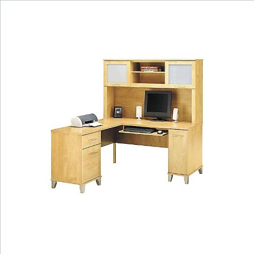 Bush Furniture Somerset L-Shape Wood Computer Desk With Hutch in Maple Cross On Sale