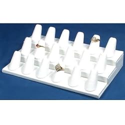 18 Finger White Leather Ring Jewelry Showcase Display
