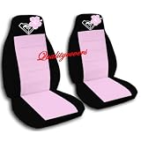 2 Black and Sweet Pink Hibiscus seat covers for a 2004 Chevrolet Cavalier. Please... by Designcovers