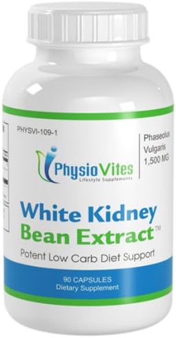 White Kidney Bean Extra Strength Low Carb Diet Support Phaseolus Vulgaris PhysioVites White Kidney Bean 1,500mg 90 Capsules 1 Bottle