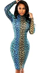 Long Sleeves Leopard Print Polyester/Spandex Colorblocking Round Neck Spring Bodycon Dress 