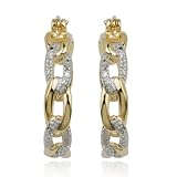18k Yellow Gold Plated Sterling Silver Diamond Accent Hoop Earrings