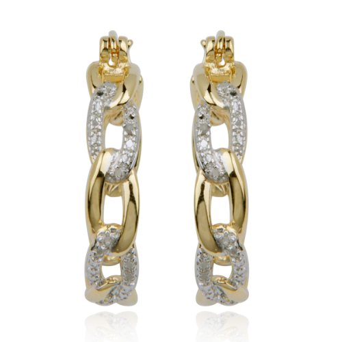 18k Yellow Gold Plated Sterling Silver Diamond Accent Hoop Earrings