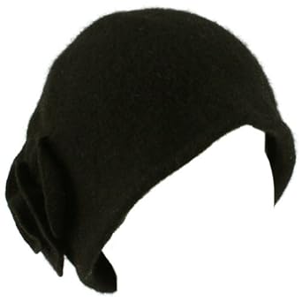 100% Wool Winter Cloche Crushable Foldable Bucket Flower Church Hat Cap Black M/l