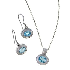 Sterling Silver Blue Topaz Pendant and Earring Set by The Jewelers Collection