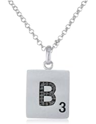Scrabble 925 Sterling Silver 0.066ct Diamond Initial B Pendant Necklace, 18"