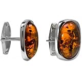 Sterling Silver Honey Amber Large Oval Cuff Links