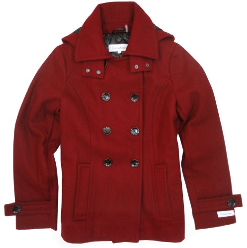 Calvin Klein Womens Hooded Peacoat Red