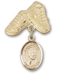 14K Gold Baby Badge with St. Eugene de Mazenod Charm and Baby Boots Pin