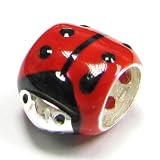 Sterling Silver Ladybug Red Black Bead Charm for European Bead Charm Bracelets
