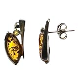 Sterling Silver Honey Amber, Crystal Stud Earrings