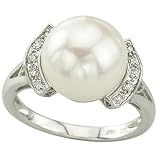 14K White Gold Pearl & Diamond Ring
