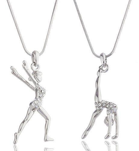 Silvertone with Clear Stones Flipping & Landing Gymnast 16 Inch Snake Franco Neck...