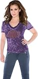 Los Angeles Lakers Women's Fade Route Crystals V-Neck T-Shirt - by Alyssa Milano