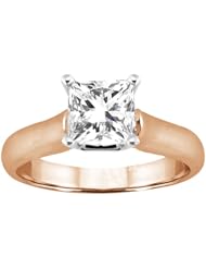0.90 Ct Princess H/I I1 Diamond 18K Rose Gold Ring