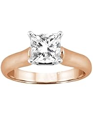 0.90 Ct Princess H/I SI1/SI2 Diamond 18K Rose Gold Ring
