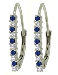 14k Gold Leverback Earrings with Genuine Diamonds & Sapphires