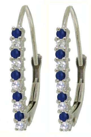 14k White Gold Leverback Earrings with Natural Diamonds and Sapphires