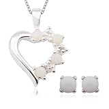 Sterling Silver Genuine Opal and Diamond Accent Open Heart Pendant, 18 and Earring Set