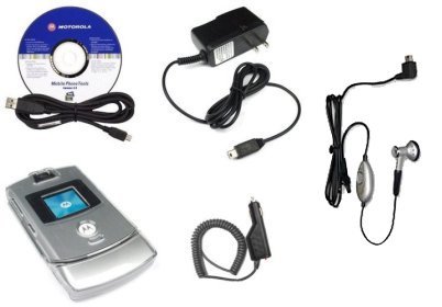 OEM MOTOROLA MOBILE PHONE TOOLS 4.0 CD + USB DATA CABLE + OEM EARBUD HANDSFREE HEADSET + CAR CHARGER + TRAVEL CHARGER + CLEAR SNAP-ON COVER for RAZR V3 V3i V3c V3m V3r V3t V3e (COMBO BUNDLE)
