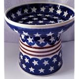 Polish Pottery Raised Cat Small Dog Dry Food Dish or Water Bowl - 81 Stars and Stripes