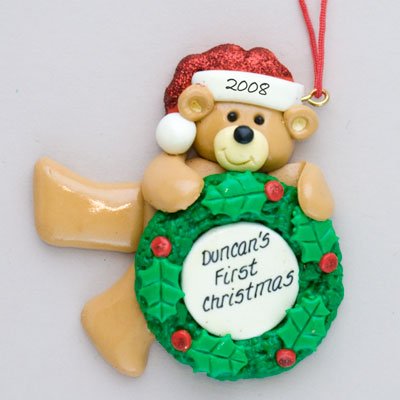 Personalized First Christmas Bear Claydough Ornament Picture