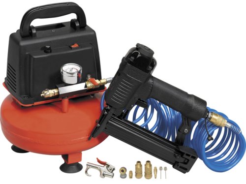 All Power America APC4011 1/3 HP 1 Gallon 90 PSI Air Compressor With 20 Gauge Nailer/Stapler & 8 Accessories