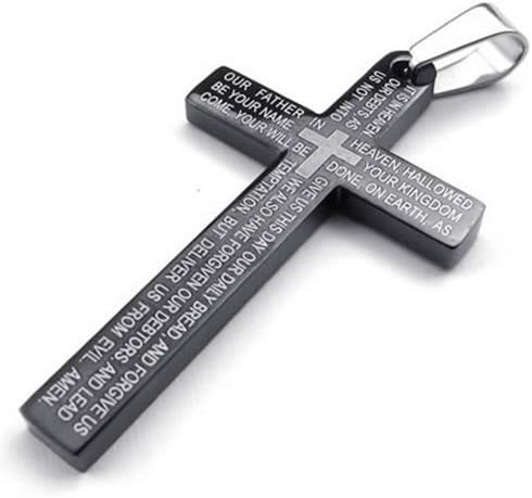 KONOV Jewelry Stainless Steel Mens Lords Prayer Cross Pendant Necklace, Black, 18-26 inch Chain