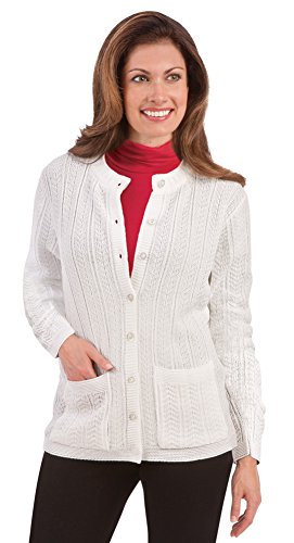Collections Etc Women's Long Sleeve Herringbone Cable Cardigan Sweater