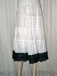 Womens White Black Lace Cotton Tiered Skirt Bohemian Style