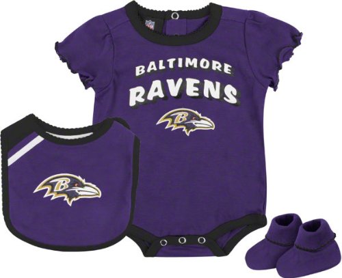 Baltimore Ravens Newborn Creeper, Bib, and Bootie Set