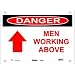 Master Lock S16800 10" Width x 7" Height Polypropylene, Red and Black on White Safety Sign, Header "Danger", Legend "Men Working Above"
