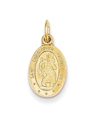 14k Yellow Gold Scripted Saint Christopher Saint Medal Charm