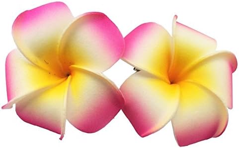 2 PCS Set of 7cm Hawaiian Frangipani Plumeria Foam Head Flower Beach Hair Clip (Fuchsia 2PCS)