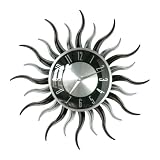 Premier Housewares Wavy Sun Shape Wall Clock, 40 cm Diameter, Black/ Silver