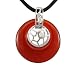Diamond Cubic Zirconia "Star" Studded Lattice Window Red Jade Disc Platinum Overlay Sterling Silver Pendant Leather Necklace