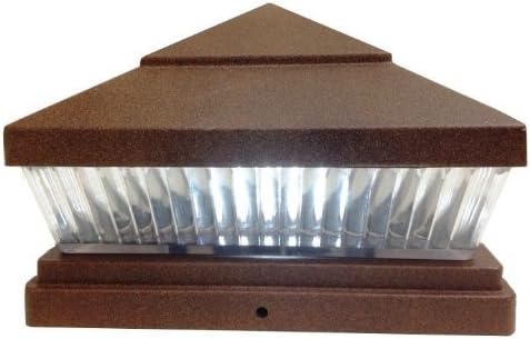 8-Pack Solar Fence Post Cap Lights, TEXTURED COPPER FINISH Cap, Vertical-Lined Clear Lens, White LED fit on 5x5 Vinyl/PVC or Wood Posts -GREEN NATURAL SOLAR