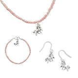 Children's Pink Seed Unicorn Charm Bracelet and Necklace with Earrings