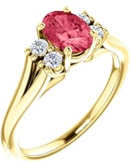 18K Yellow Gold 7.00x5.00mm Oval Cut Pink Spinel and Diamond Ring -- LIFETIME WARRANTY