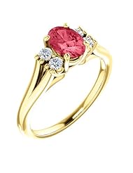 10K Yellow Gold 7.00x5.00mm Oval Cut Pink Spinel and Diamond Ring -- LIFETIME WARRANTY
