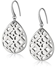 Fossil Signature Teardrop Silver Earrings, 1.5"