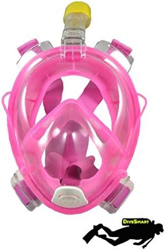 DiveSmart Full Face Snorkelling Mask with Full 180° Viewing - Enjoy a new underwater world using our mask with anti-fog and anti-leak technology (Pink, S/M)