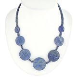 EXP Handmade Blue Lapis Lazuli Necklace With Antiqued Silver Beads