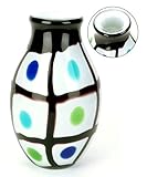 100% Handcraft Murano Glass Art Black & White Vase w/ Blue Green Brush Dot