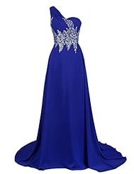 One Shoulder Beaded Prom Dress  with a Chapel Train 